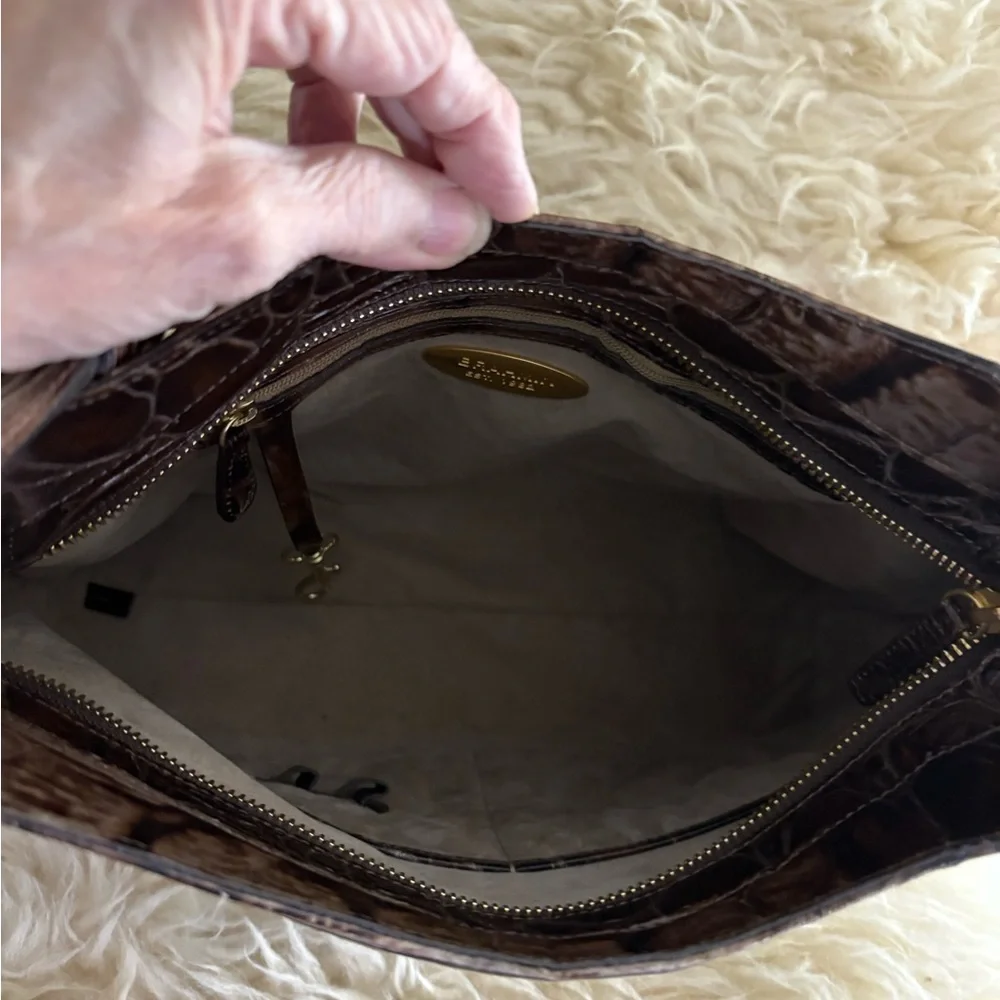 Brahmin Esme Crocodile-Embossed Leather in Pecan Melbourne Satchel Bag with COA